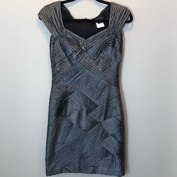 Tadashi Shoji Silver Pleated & Studded Dress - Picture 2 of 7